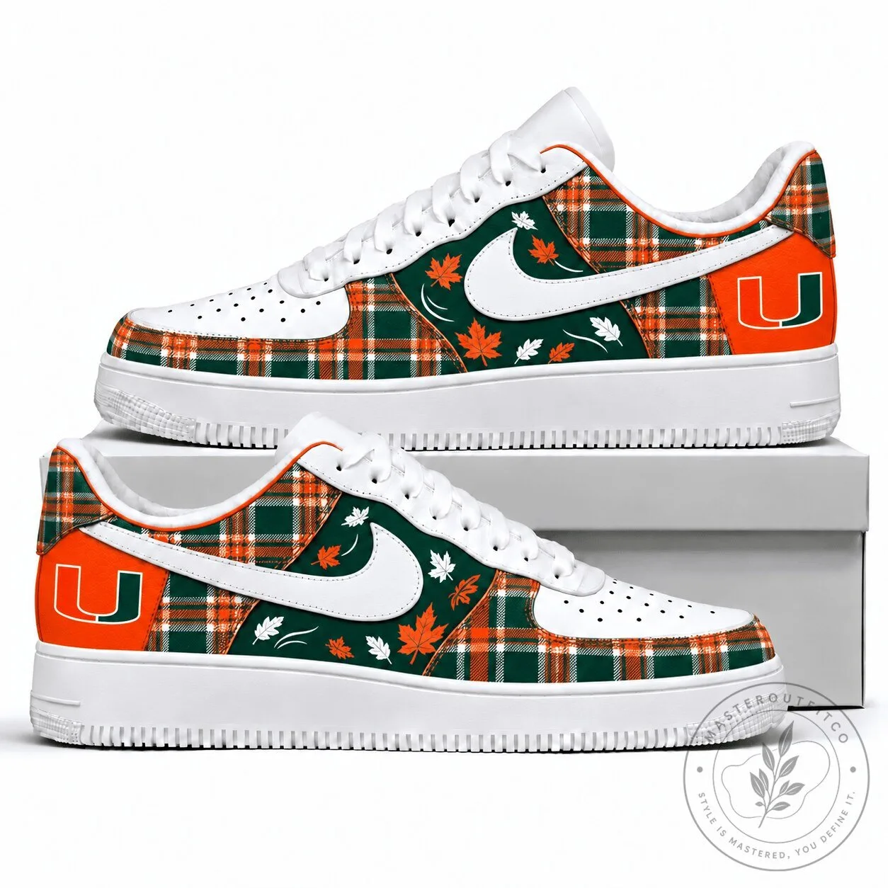 Miami Hurricanes Fall Plaid Maple Leaf Custom Design Shoes 2 Miami Hurricanes Fall Plaid Maple Leaf Custom Design Shoes