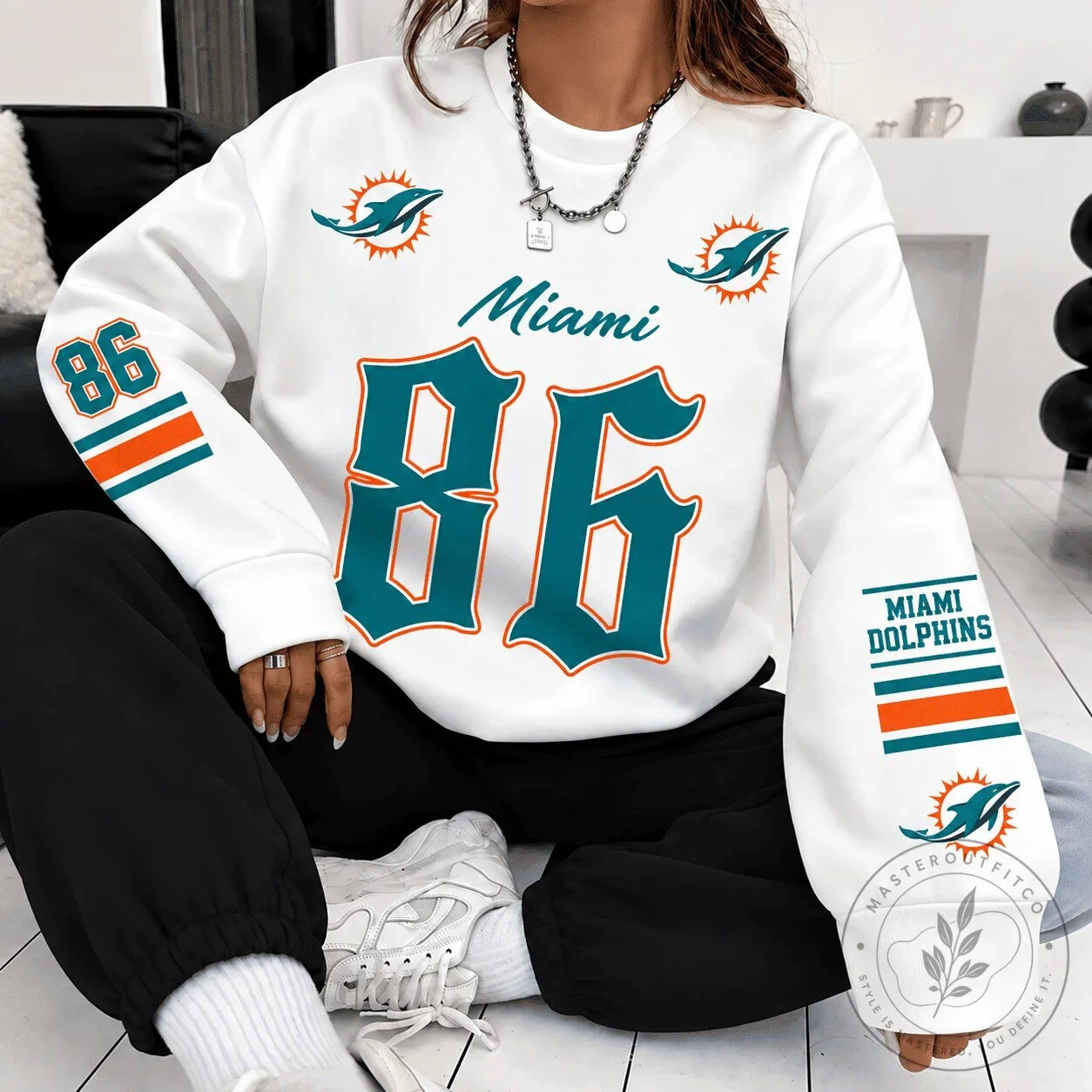 Miami Dolphins NFL Football Team Heritage Script and Block Custom Sweatshirt