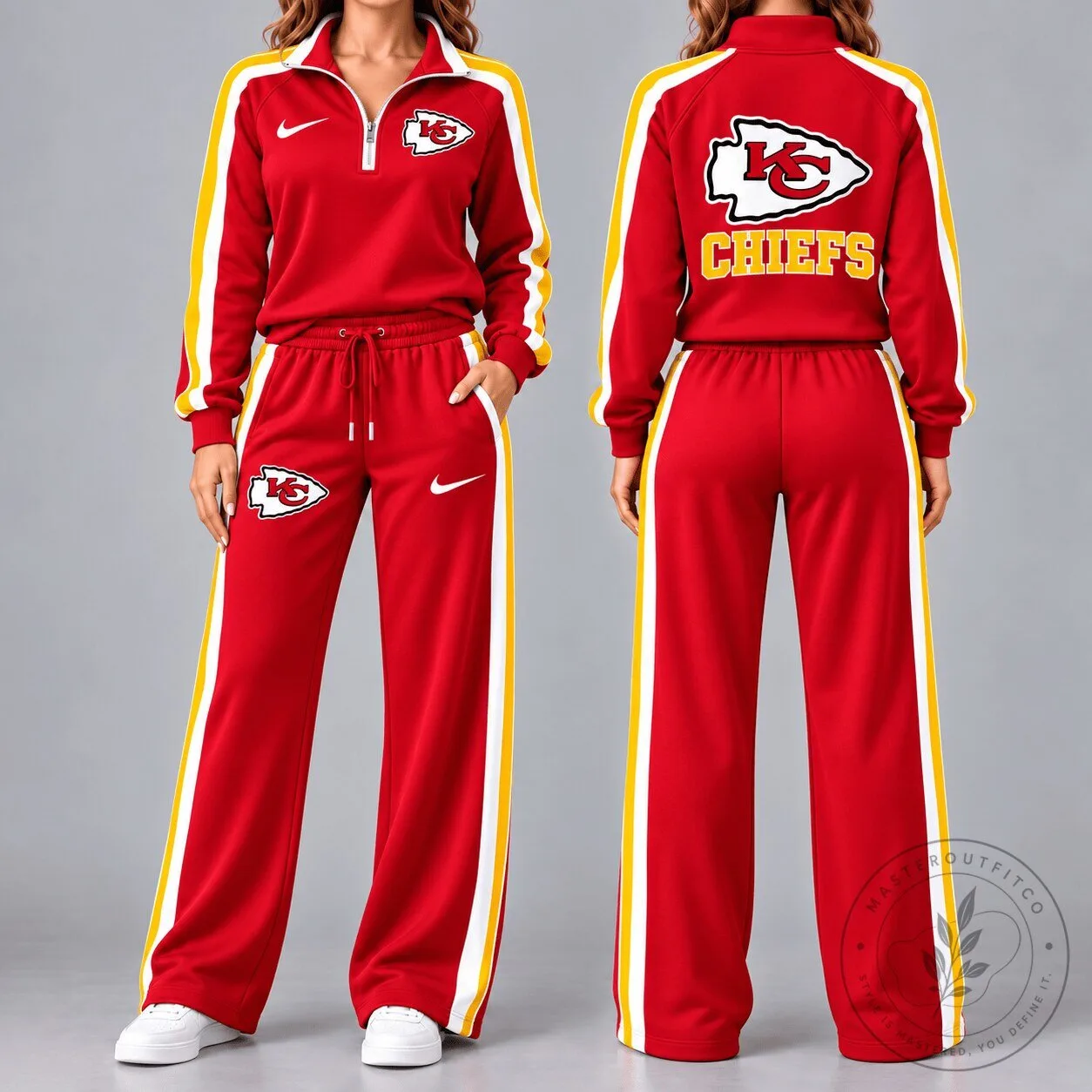 Kansas City Chiefs Red and Yellow Striped Quarter-Zip Jacket and Pants Set