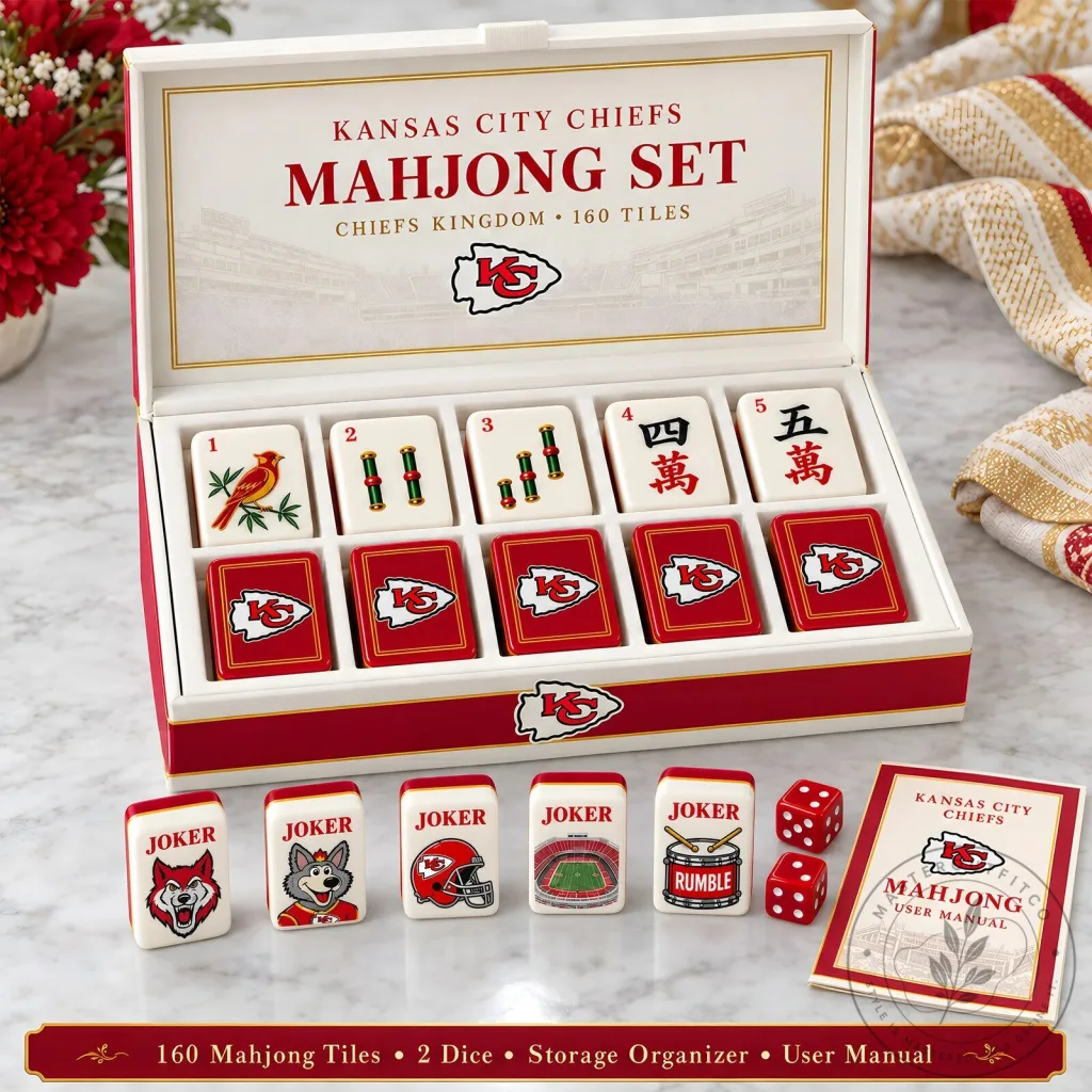 Kansas City Chiefs Mahjong Game Set with 160 Tiles and Storage Organizer Kansas City Chiefs Mahjong Game Set with 160 Tiles and Storage Organizer