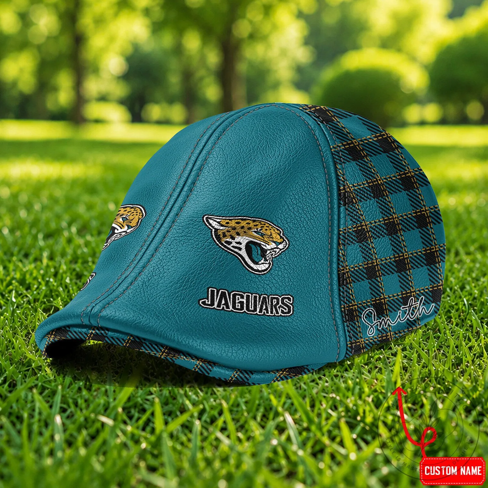 Jacksonville Jaguars NFL Teal Plaid Custom Name Flat Cap Hat 2 Jacksonville Jaguars NFL Teal Plaid Custom Name Flat Cap Hat