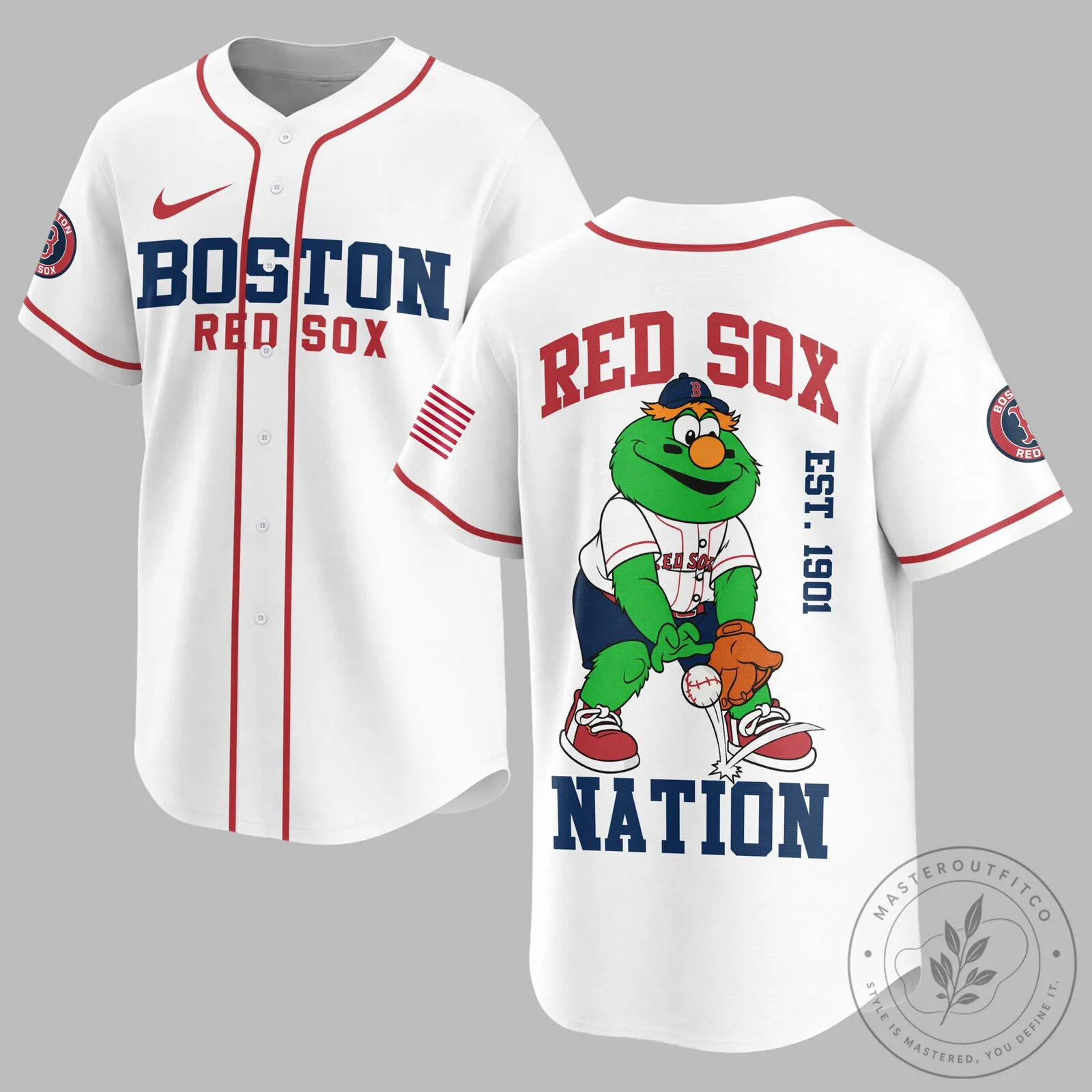 Boston Red Sox Baseball Jersey with Wally the Green Monster Mascot