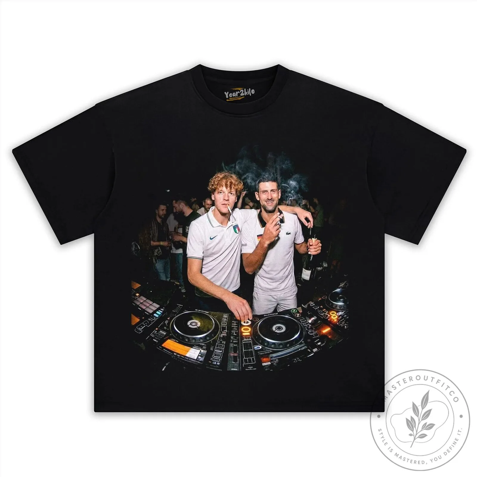Novak Djokovic and Jannik Sinner Tennis Players DJ Party T-Shirt 15 Novak Djokovic and Jannik Sinner Tennis Players DJ Party T-Shirt