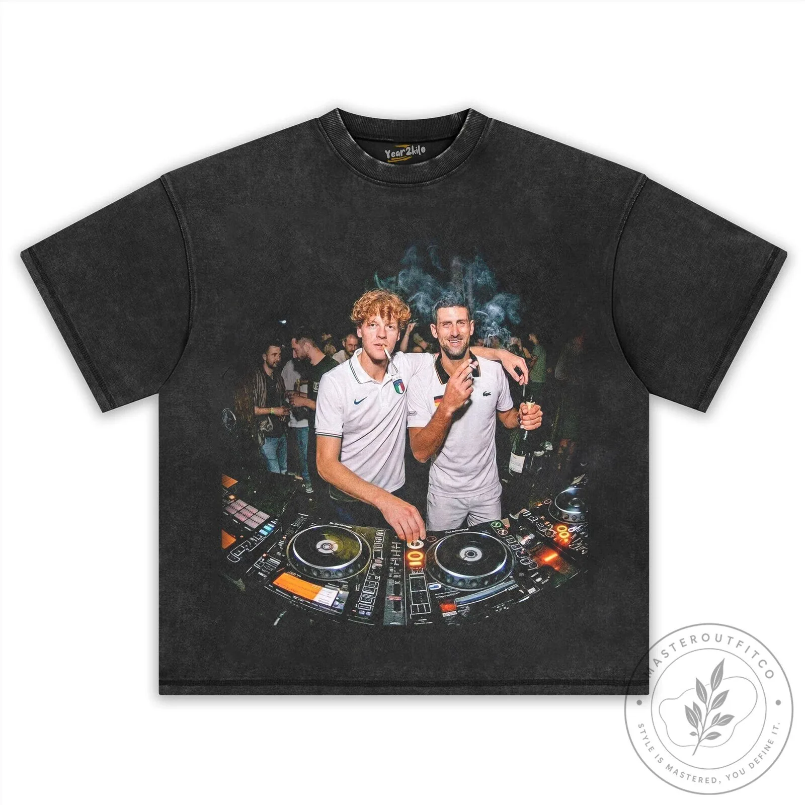 Novak Djokovic and Jannik Sinner Tennis Players DJ Party T-Shirt 16 Novak Djokovic and Jannik Sinner Tennis Players DJ Party T-Shirt
