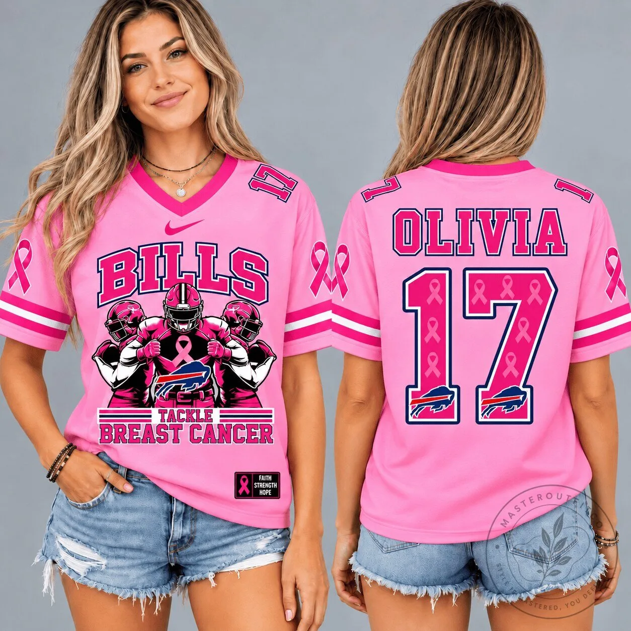 Buffalo Bills Pink Ribbon Personalized Game Day Football Jersey