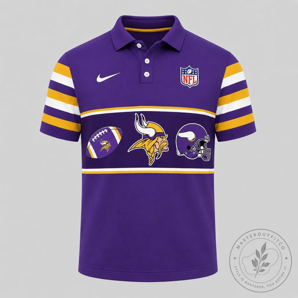 Purple and Gold Striped Polo Shirt for Minnesota Vikings NFL Football Team Purple and Gold Striped Polo Shirt for Minnesota Vikings NFL Football Team