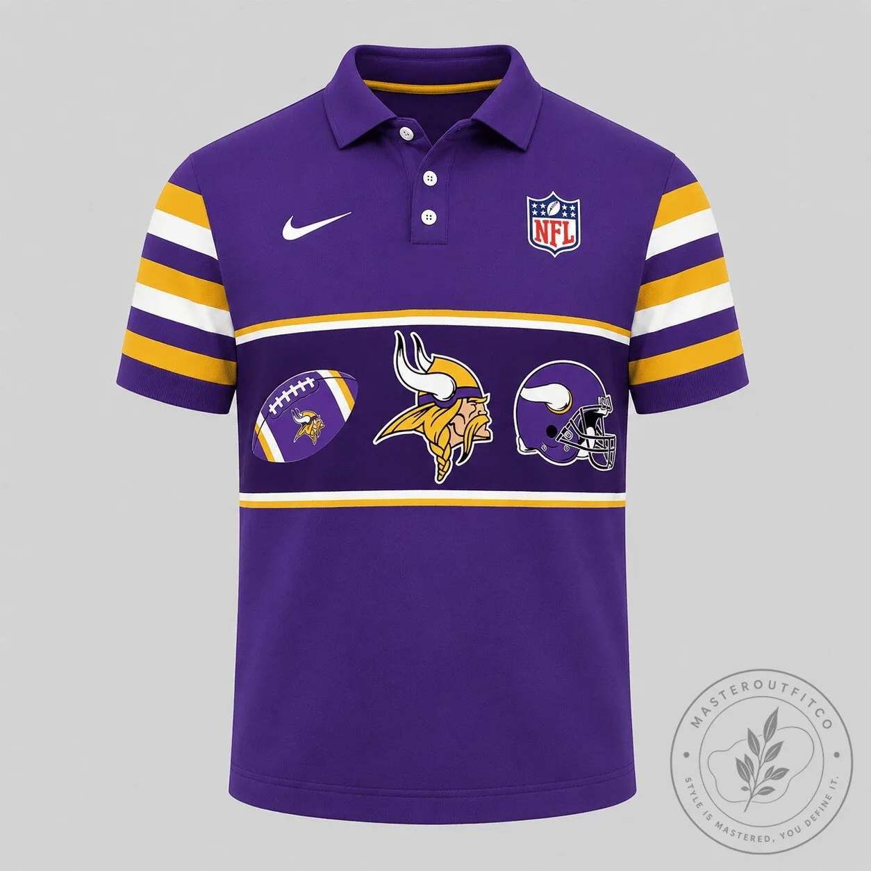 Purple and Gold Striped Polo Shirt for Minnesota Vikings NFL Football Team