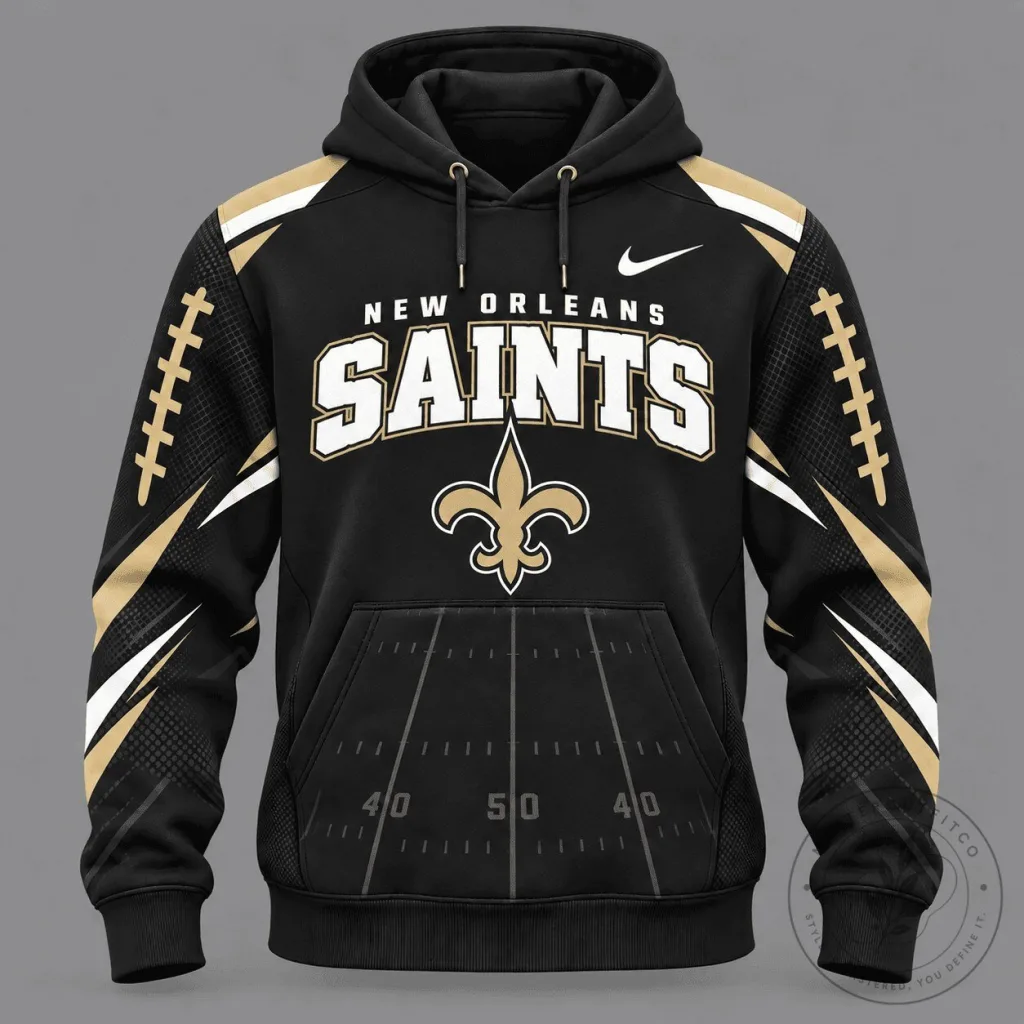 New Orleans Saints Football Team Black Gold White Game Day Hoodie New Orleans Saints Football Team Black Gold White Game Day Hoodie
