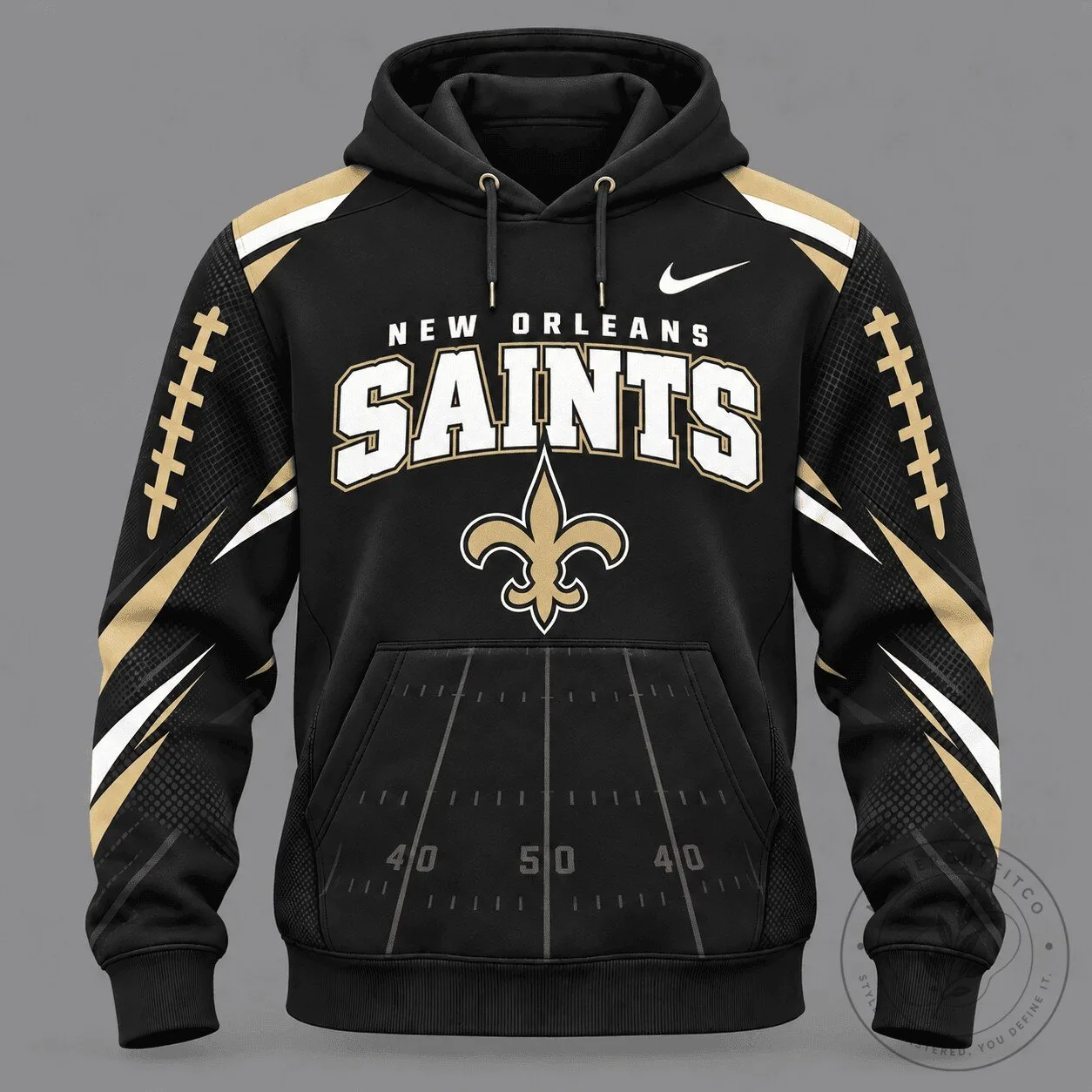 New Orleans Saints Football Team Black Gold White Game Day Hoodie