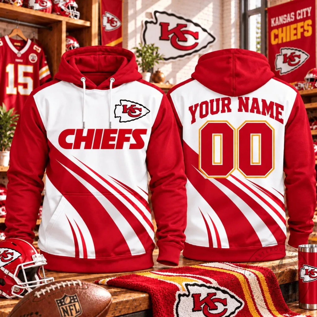 Custom Red and White Hoodie with Name and Number for Kansas City Chiefs Fans 61 Custom Red and White Hoodie with Name and Number for Kansas City Chiefs Fans