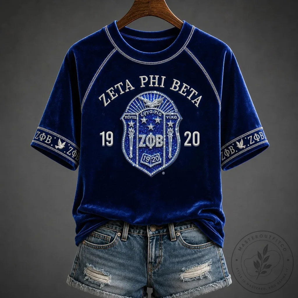 Zeta Phi Beta Sorority Royal Blue Velvet Short Sleeve T-Shirt 51 Zeta Phi Beta Sorority Royal Blue Velvet Short Sleeve T-Shirt