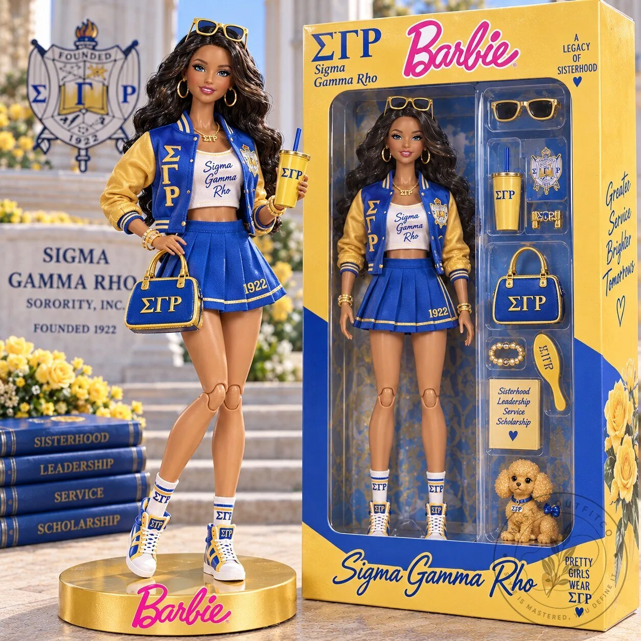 Sigma Gamma Rho Barbie Doll with Sorority Apparel and Accessories