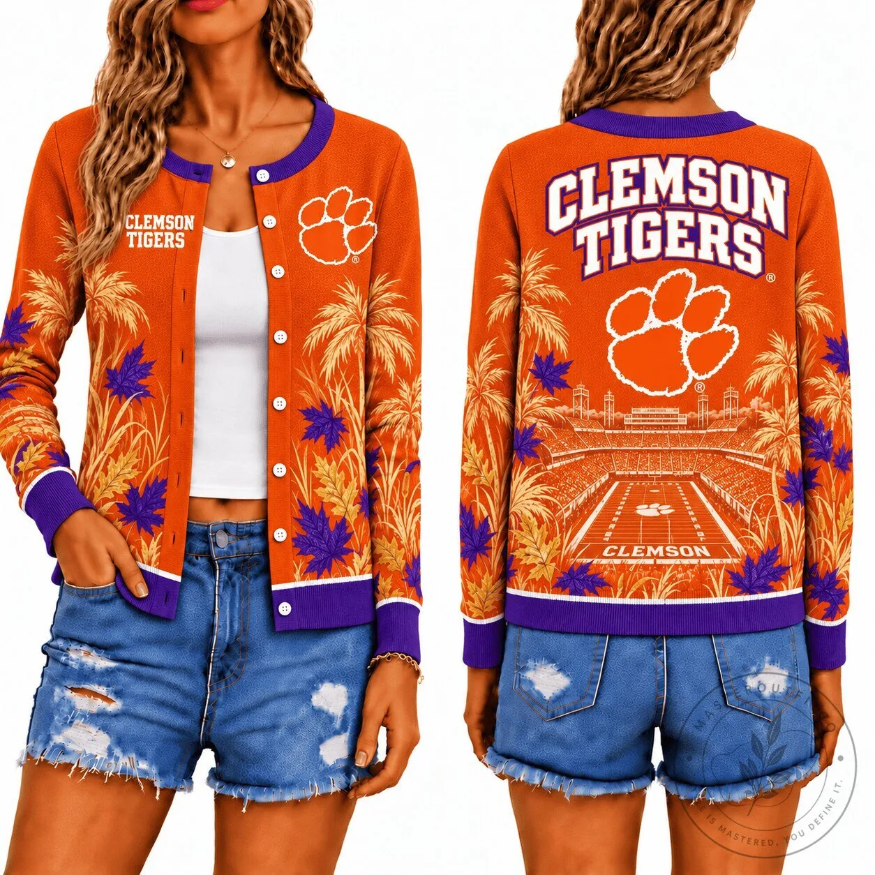 Clemson Tigers Football Stadium Scene Women's Cardigan Sweater