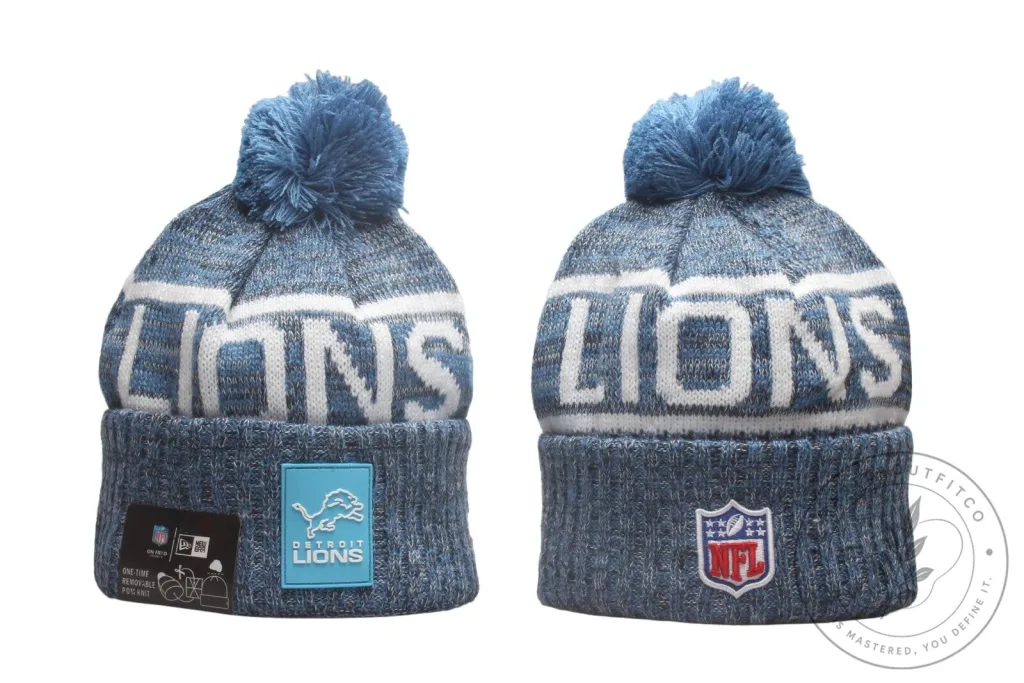 Detroit Lions NFL Blue Knit Beanie Hat with Pom Pom and Cuffed Brim Detroit Lions NFL Blue Knit Beanie Hat with Pom Pom and Cuffed Brim