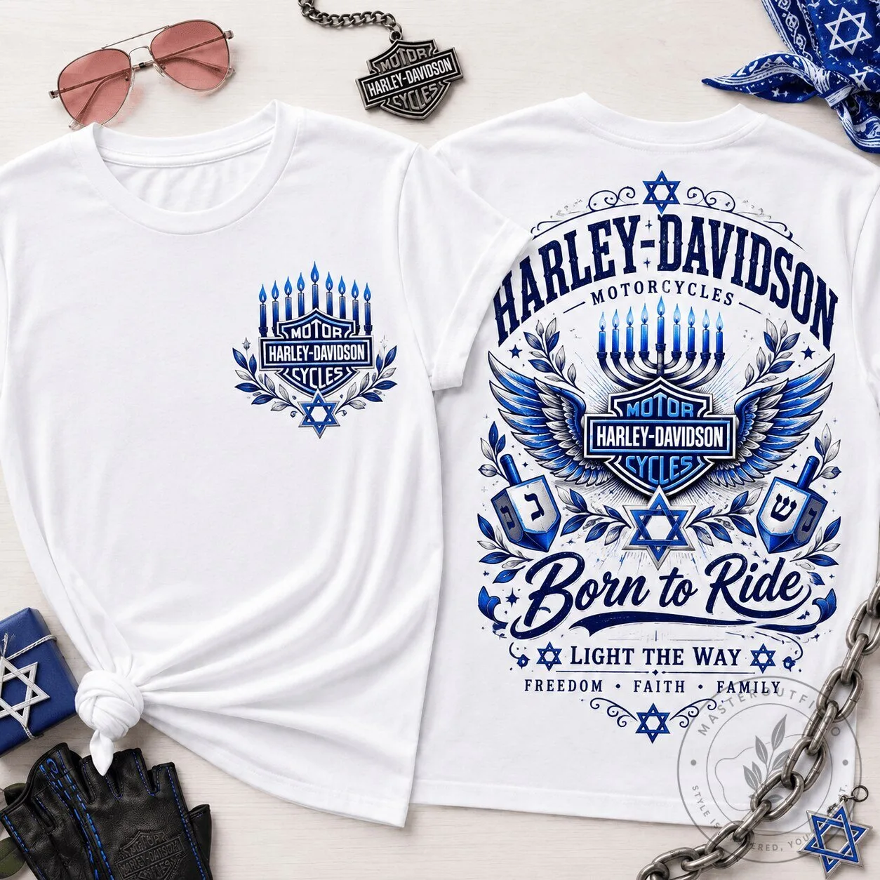 Harley-Davidson Hanukkah Born to Ride Light The Way Freedom Faith Family T-Shirt