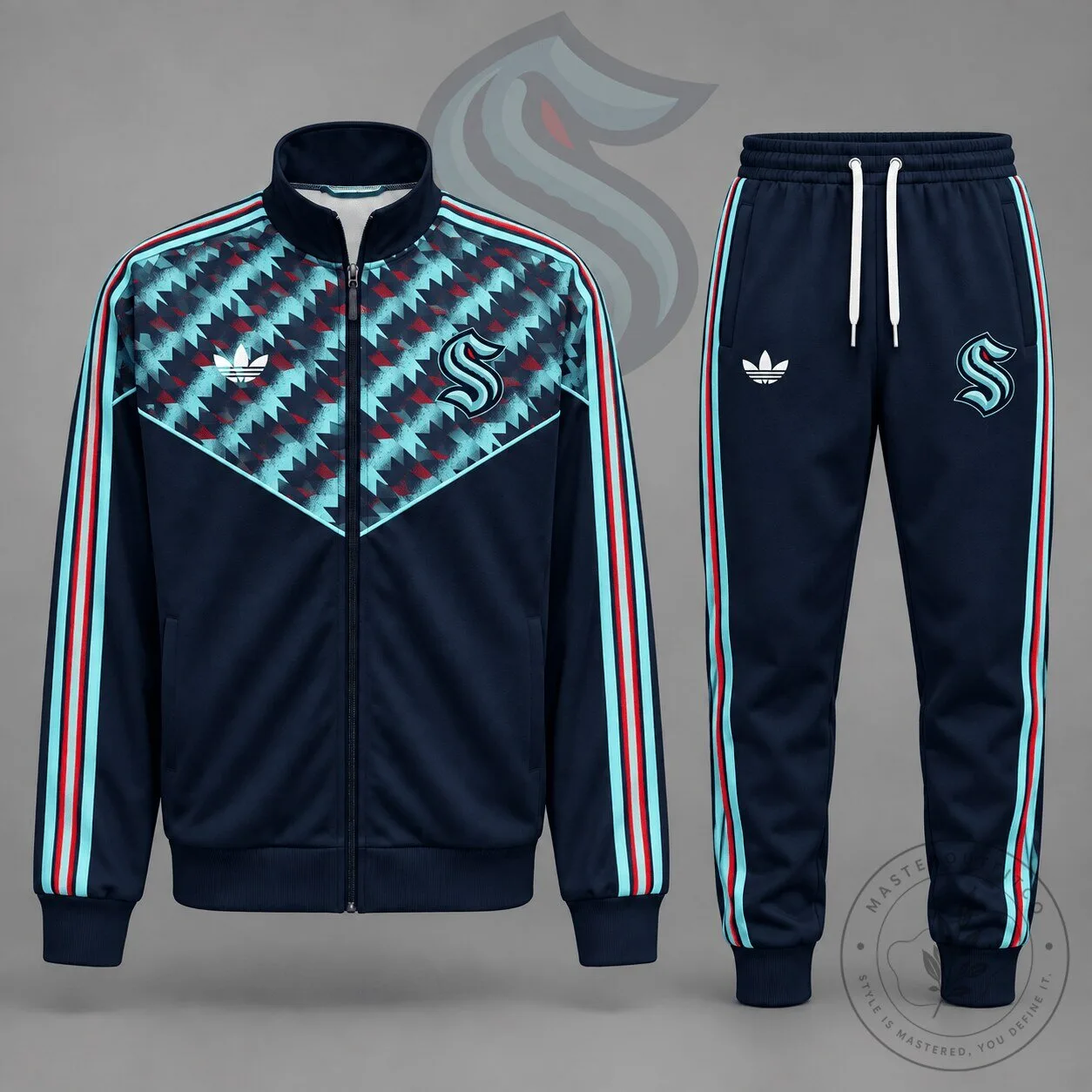 Seattle Kraken National Hockey League Heritage Chevron Track Jacket and Jogger Set