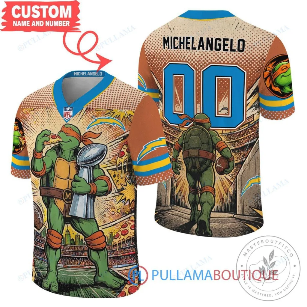 Teenage Mutant Ninja Turtles Michelangelo Los Angeles Chargers Football Jersey Teenage Mutant Ninja Turtles Michelangelo Los Angeles Chargers Football Jersey