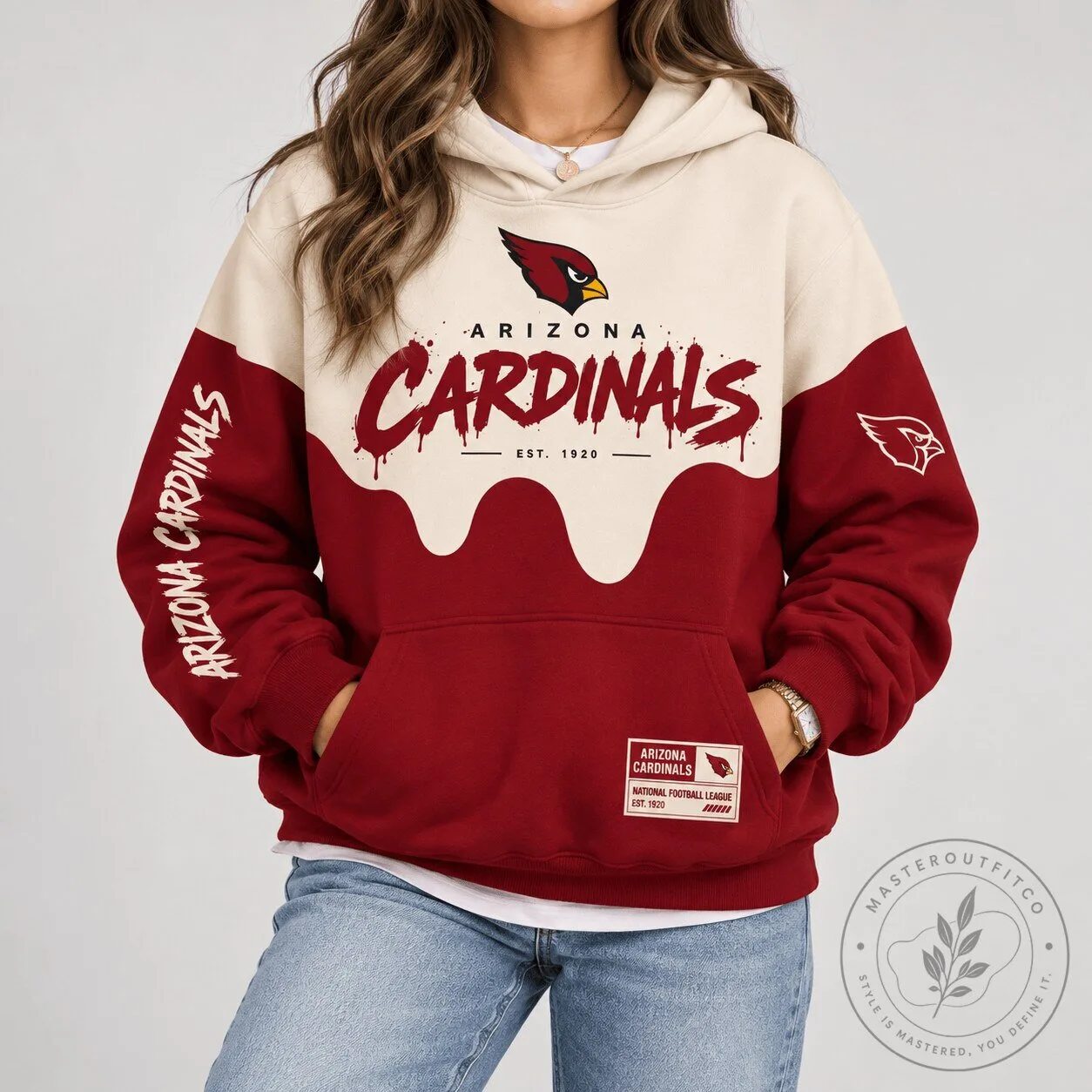 Arizona Cardinals National Football League Team Logo Cream and Red Hoodie
