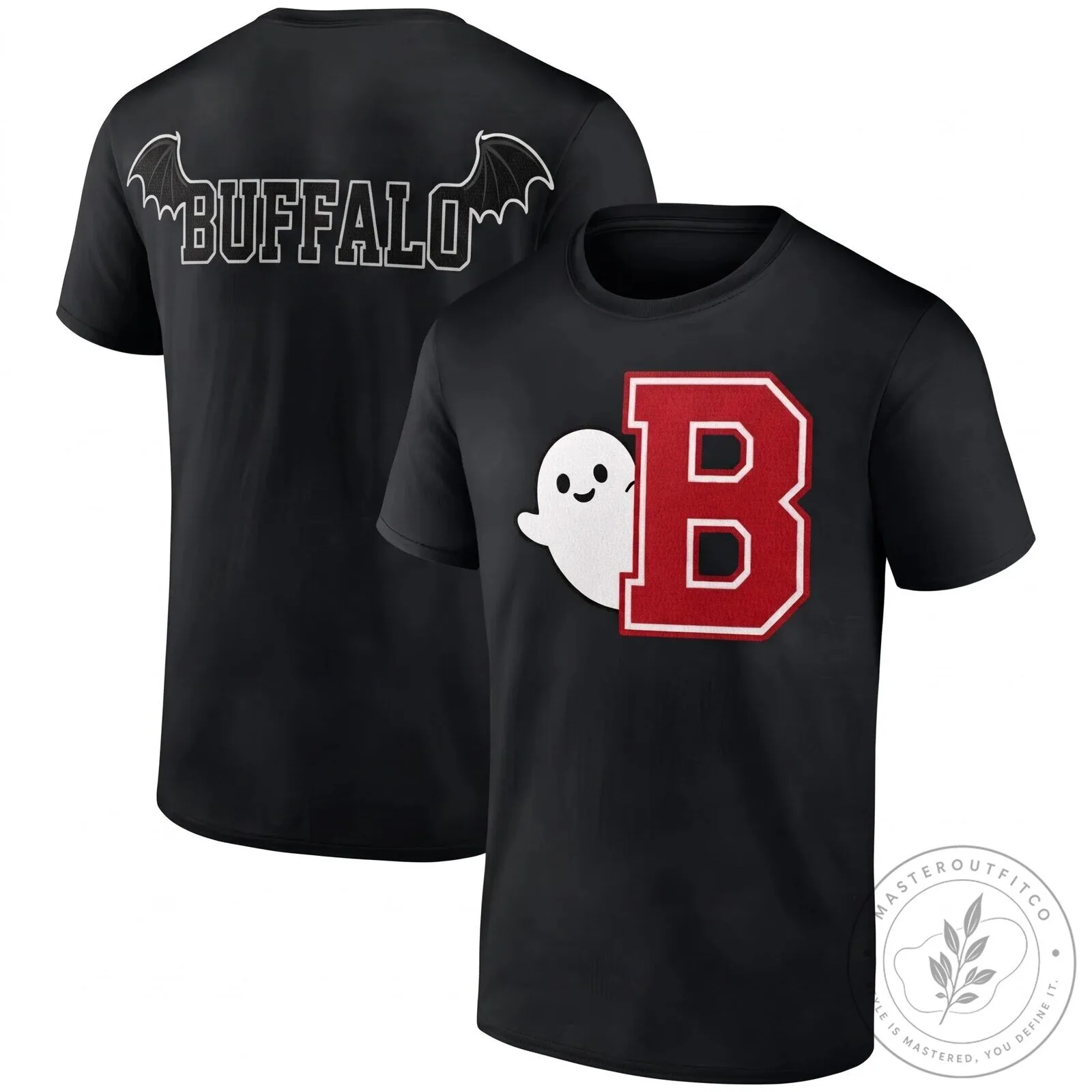 Buffalo Bills Halloween Ghost Logo Black Short Sleeve T-Shirt