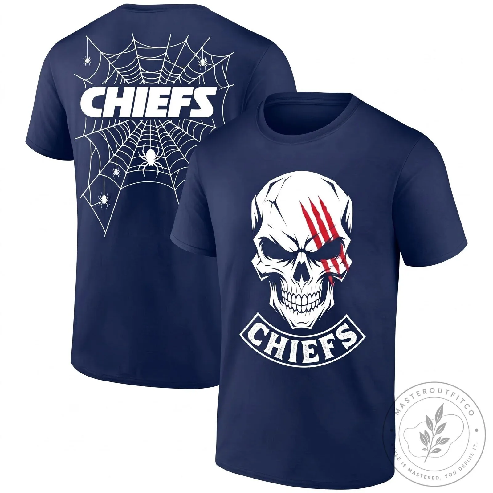 Kansas City Chiefs Halloween Skull Spiderweb Black T-Shirt 10 Kansas City Chiefs Halloween Skull Spiderweb Black T-Shirt