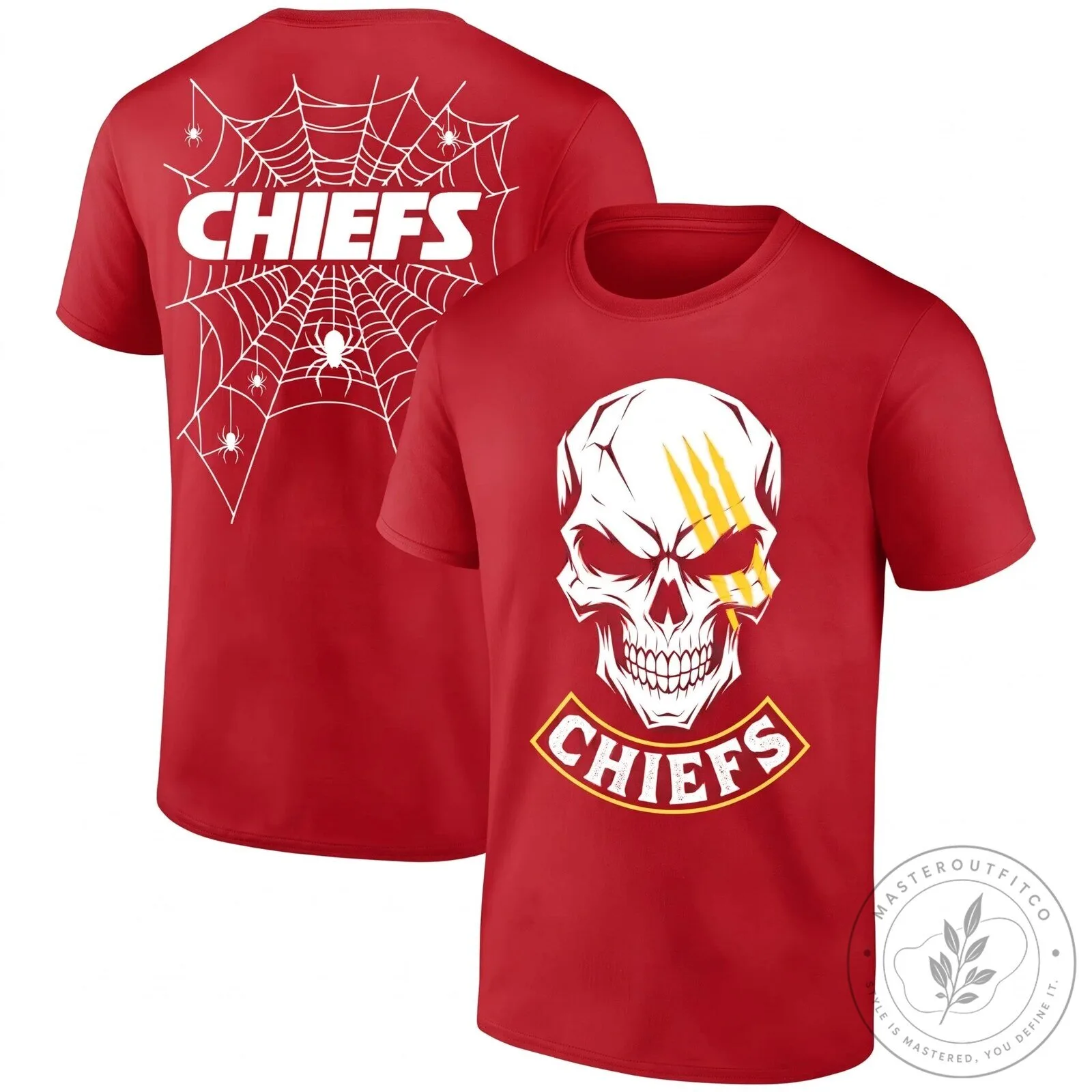 Kansas City Chiefs Halloween Skull Spiderweb Black T-Shirt 11 Kansas City Chiefs Halloween Skull Spiderweb Black T-Shirt
