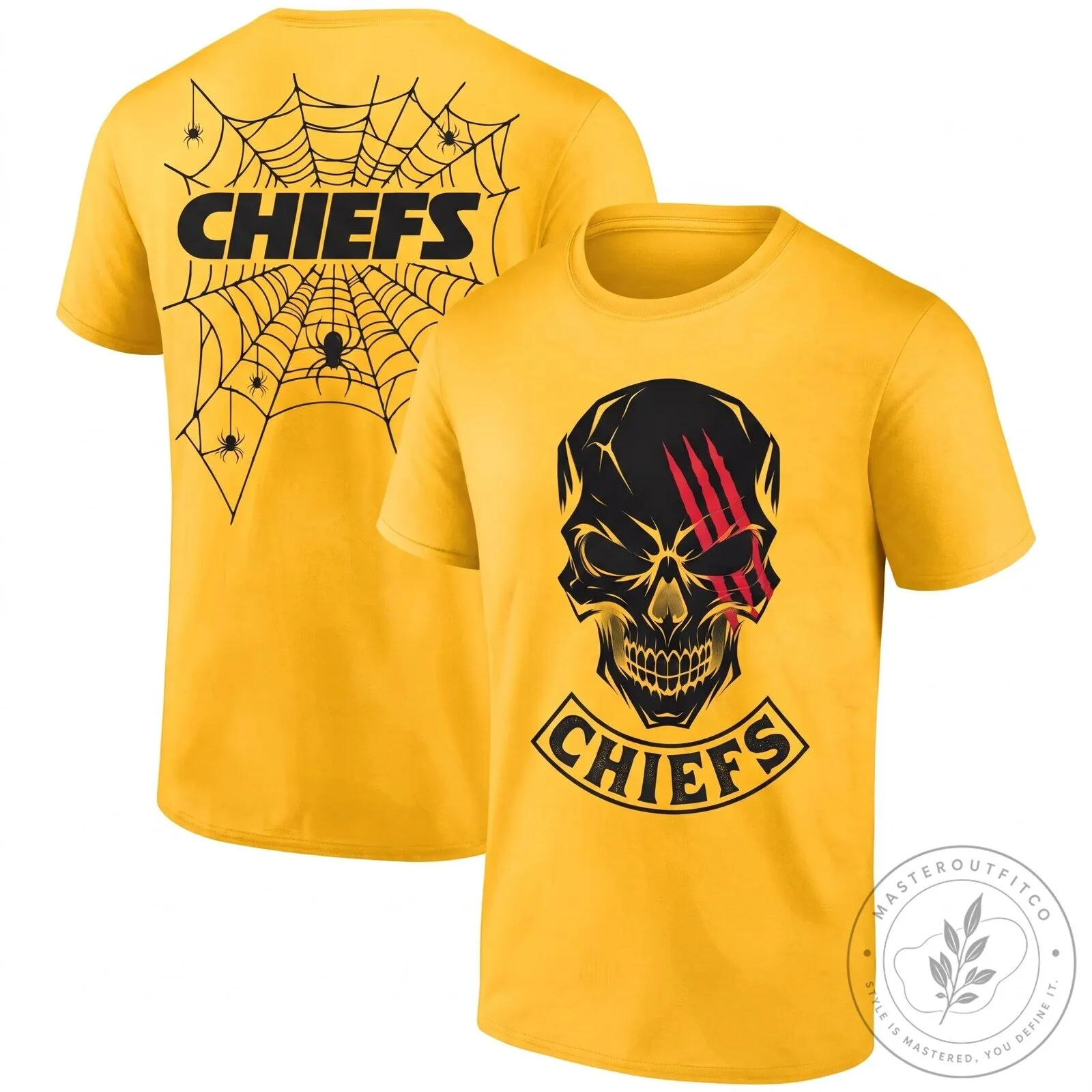 Kansas City Chiefs Halloween Skull Spiderweb Black T-Shirt 12 Kansas City Chiefs Halloween Skull Spiderweb Black T-Shirt