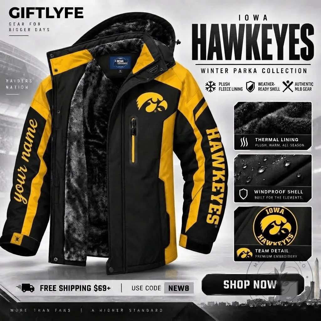 Iowa Hawkeyes NCAA Football Team Winter Parka Jacket