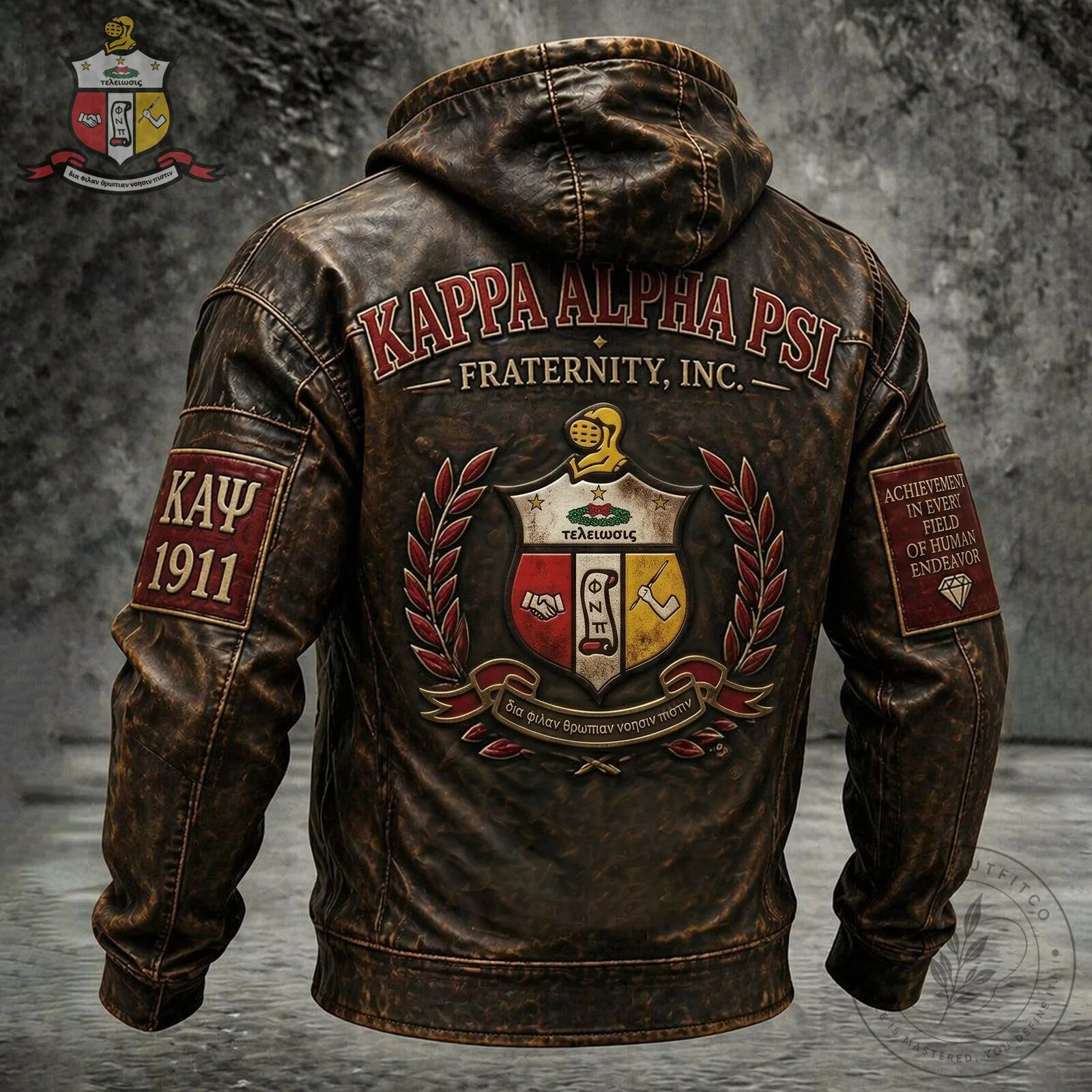 Kappa Alpha Psi Fraternity Vintage Leather Bomber Jacket with Hood