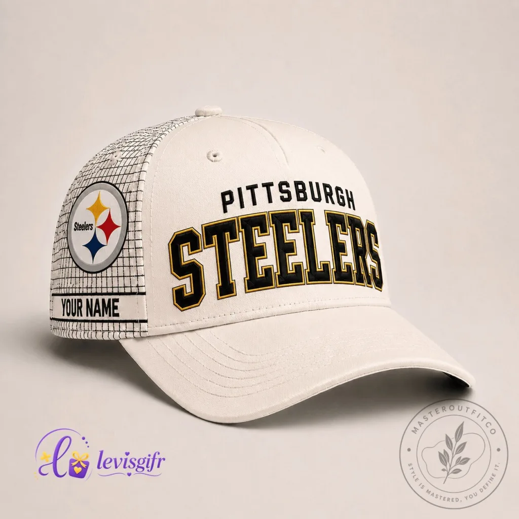 Pittsburgh Football Steelers Personalized White Mesh Back Cap Hat Pittsburgh Football Steelers Personalized White Mesh Back Cap Hat