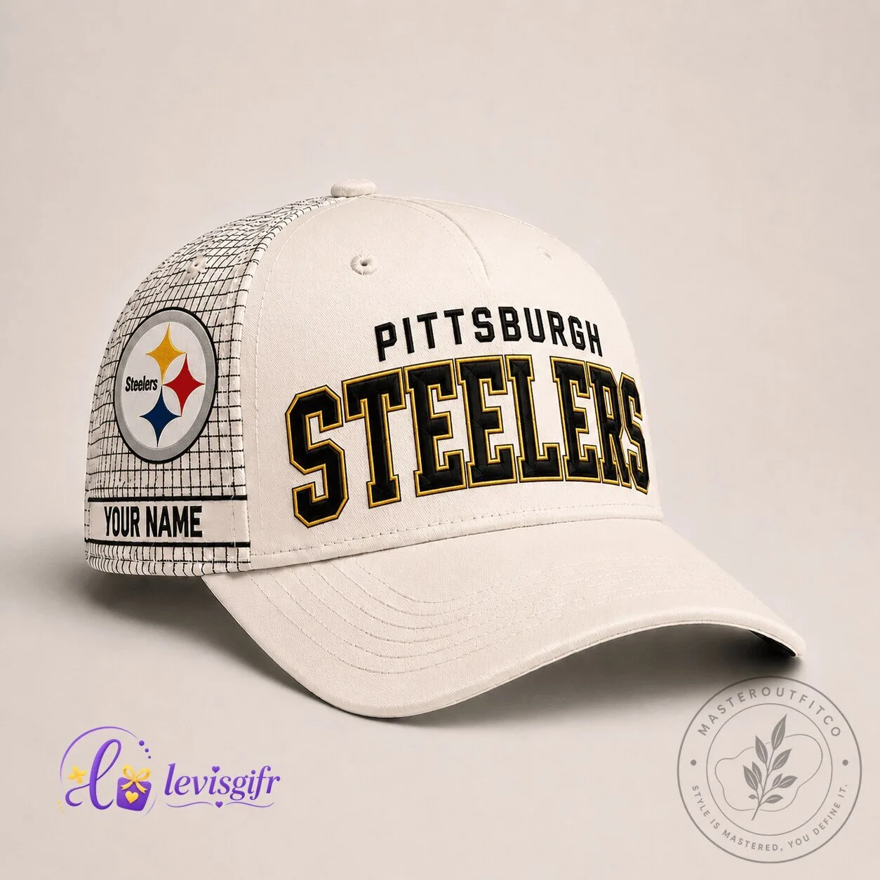 Pittsburgh Football Steelers Personalized White Mesh Back Cap Hat