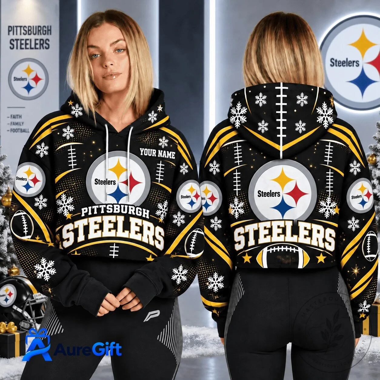 Pittsburgh Football Steelers Christmas Cropped Hoodie