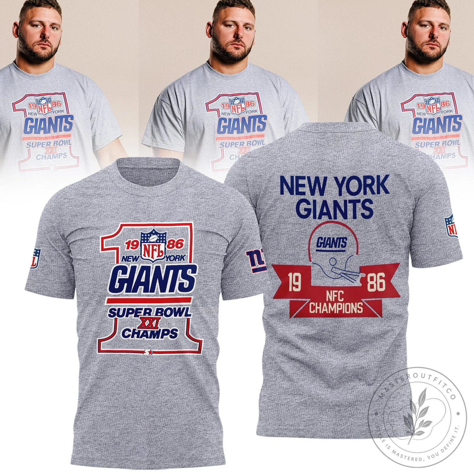 New York Giants Super Bowl XXI 1986 Champions Football Gray T-Shirt 2 New York Giants Super Bowl XXI 1986 Champions Football Gray T-Shirt