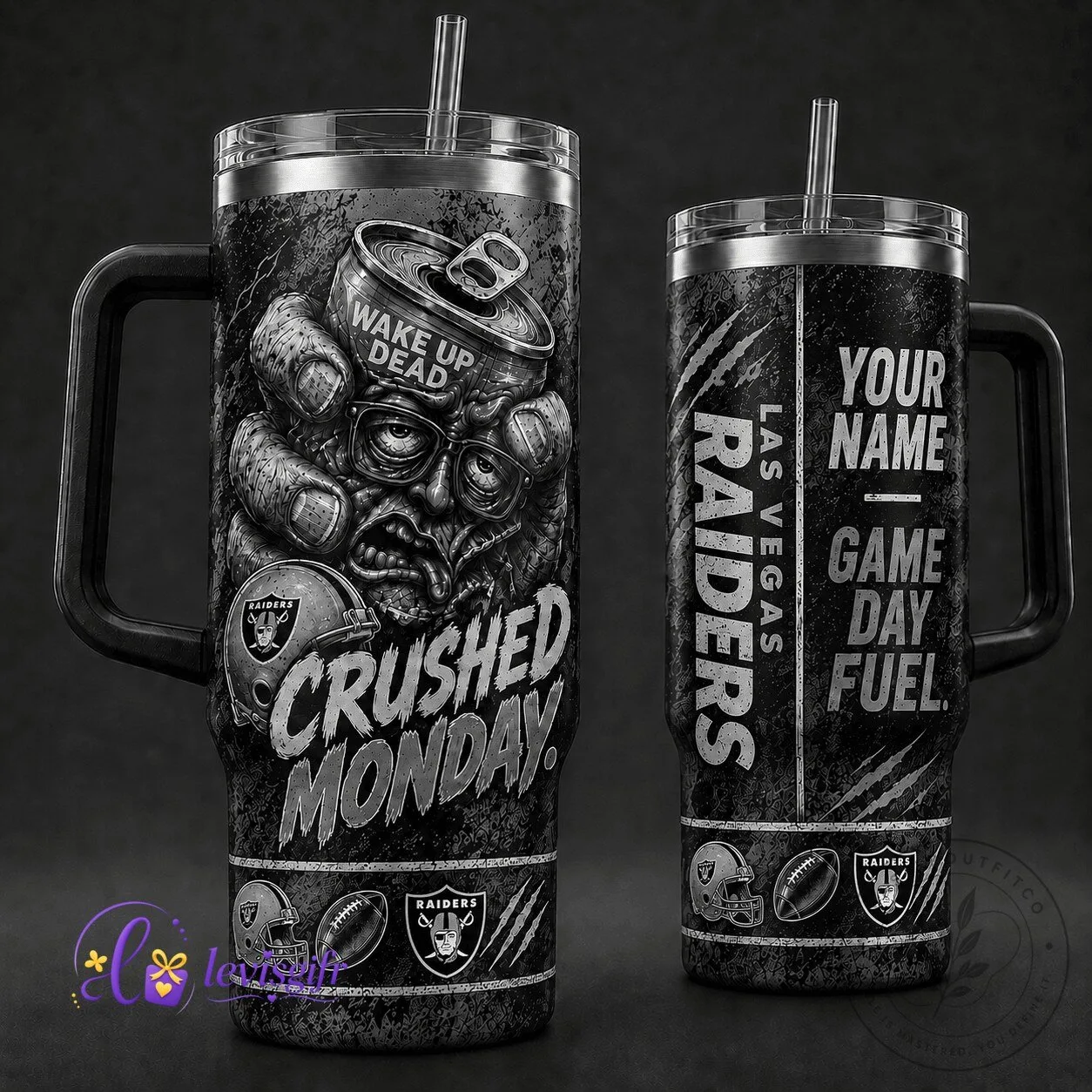 Las Vegas Raiders Crushed Monday Personalized Football Team Tumbler with Handle