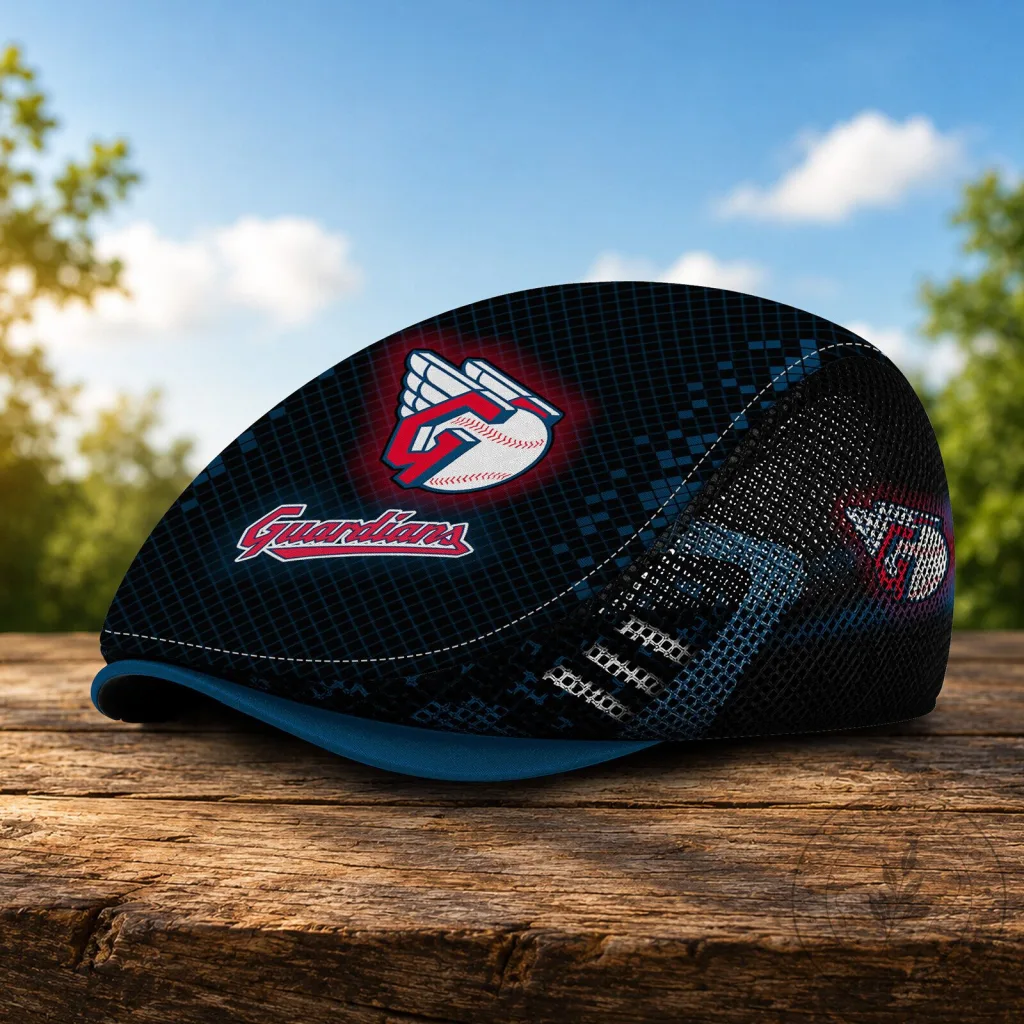 Cleveland Guardians Baseball Mesh Flat Cap Hat 29 Cleveland Guardians Baseball Mesh Flat Cap Hat