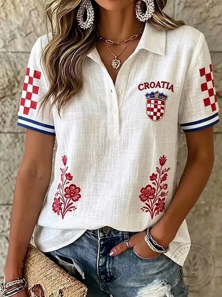 Croatia Floral Embroidered Women's Polo Shirt