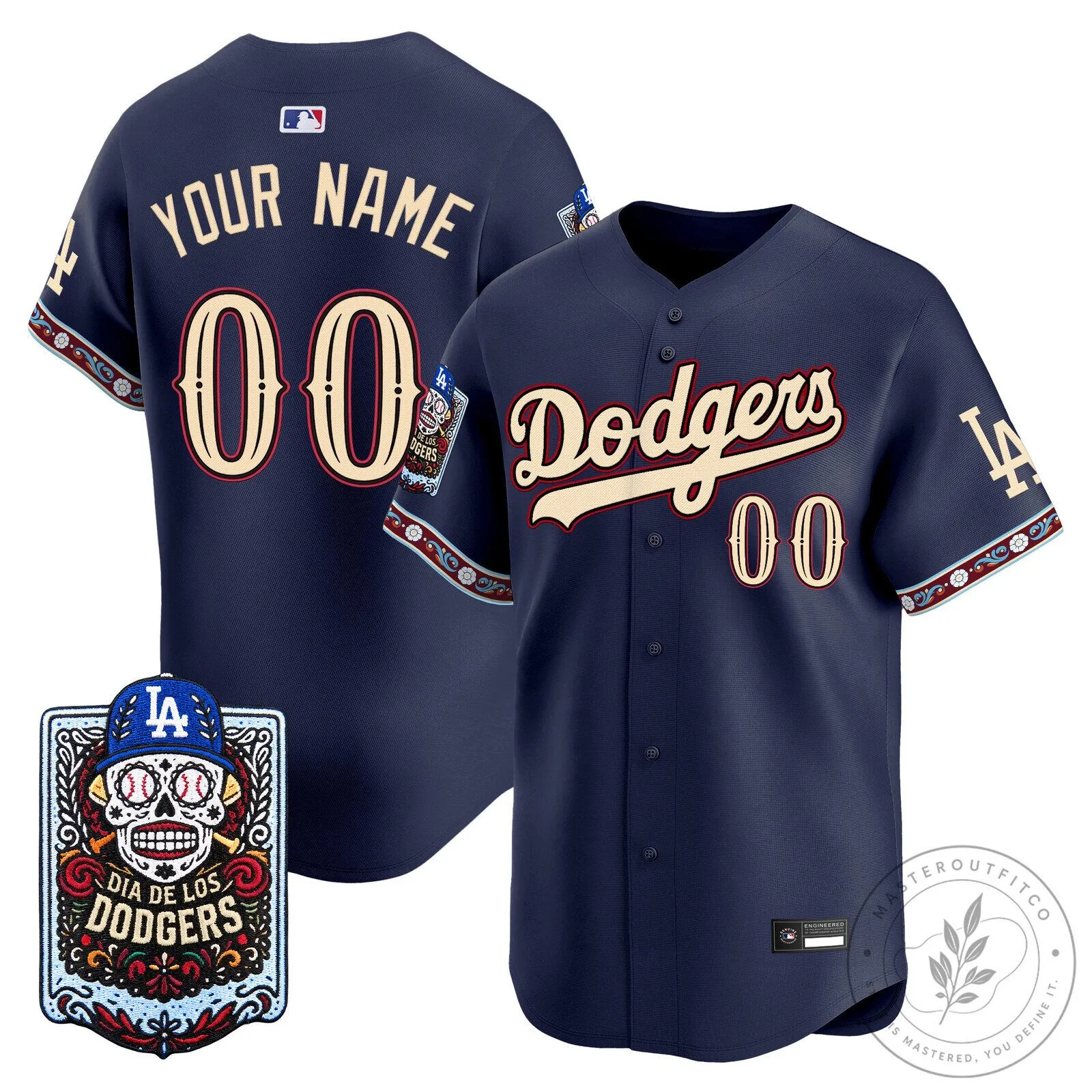 Custom Stitched Baseball Jersey for Dia de los Muertos - Los Angeles Dodgers