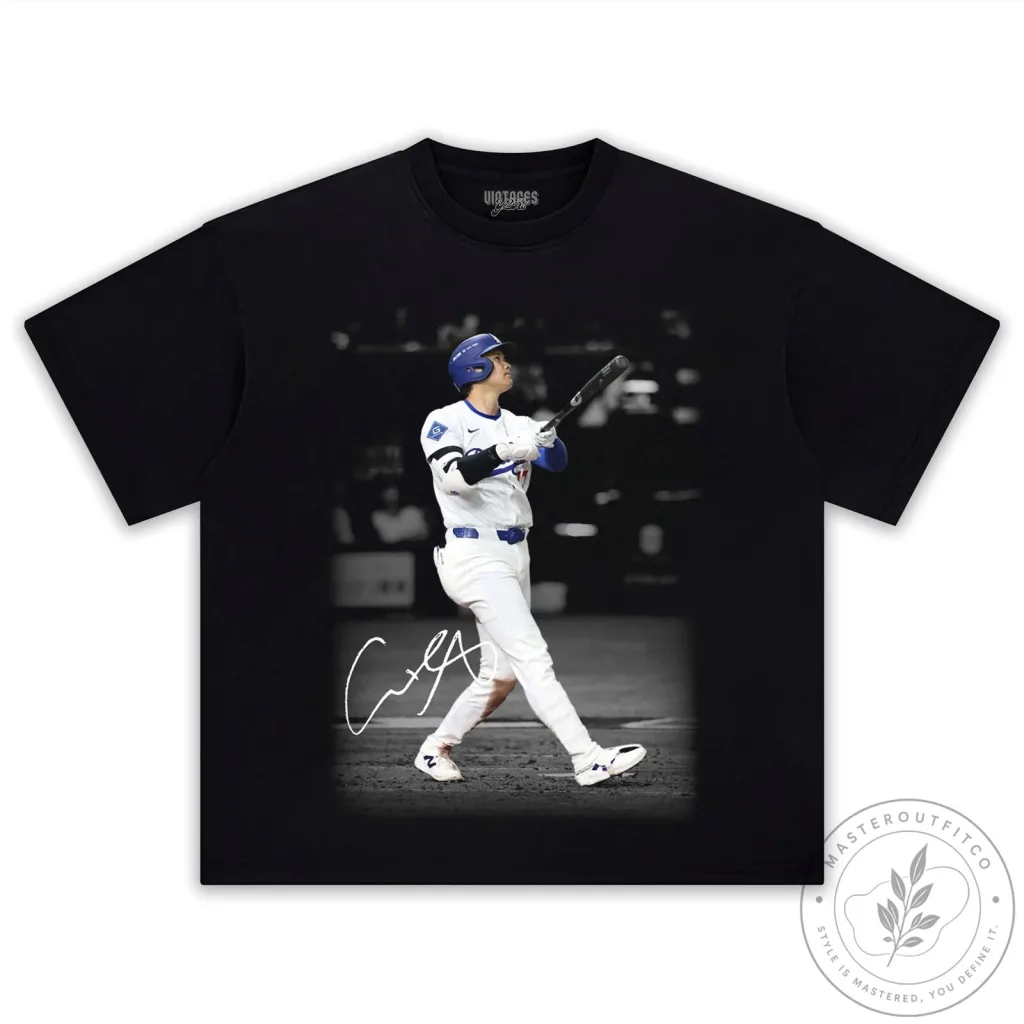 Shohei Ohtani Baseball Player Signature Graphic Black T-Shirt Shohei Ohtani Baseball Player Signature Graphic Black T-Shirt
