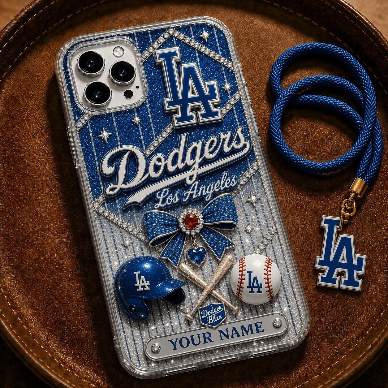 Los Angeles Dodgers Baseball Team Custom Name Rhinestone Phone Case