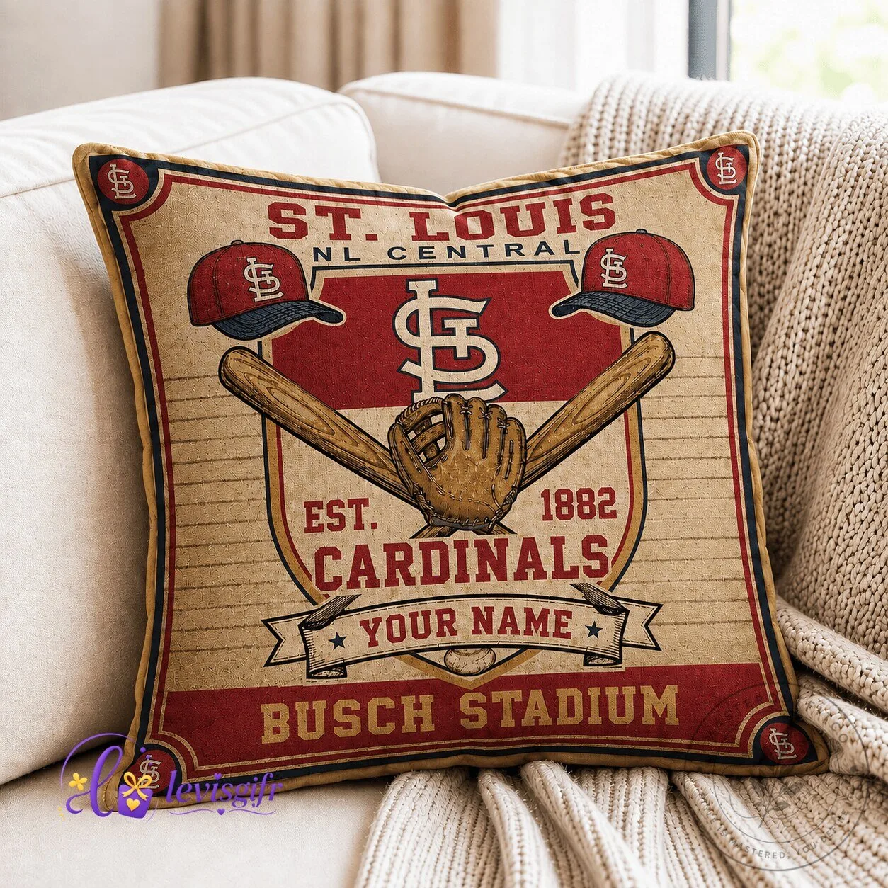 St. Louis Cardinals Baseball Team Vintage Personalized Throw Pillow for Home Decor