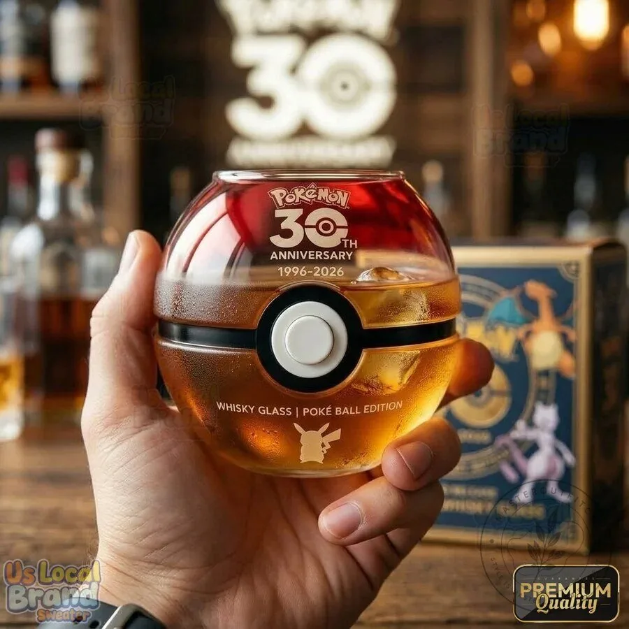 Pokemon 30th Anniversary Poke Ball Whiskey Glass with Pikachu Silhouette 7 Pokemon 30th Anniversary Poke Ball Whiskey Glass with Pikachu Silhouette