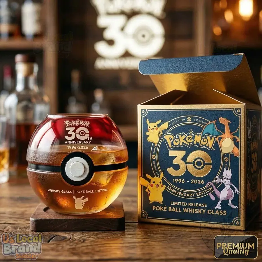 Pokemon 30th Anniversary Poke Ball Whiskey Glass with Pikachu Silhouette 7 Pokemon 30th Anniversary Poke Ball Whiskey Glass with Pikachu Silhouette