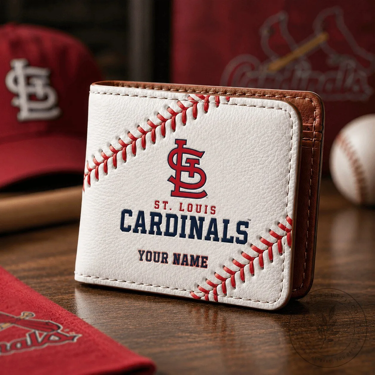 St. Louis Cardinals Baseball Stitching Personalized Leather Wallet