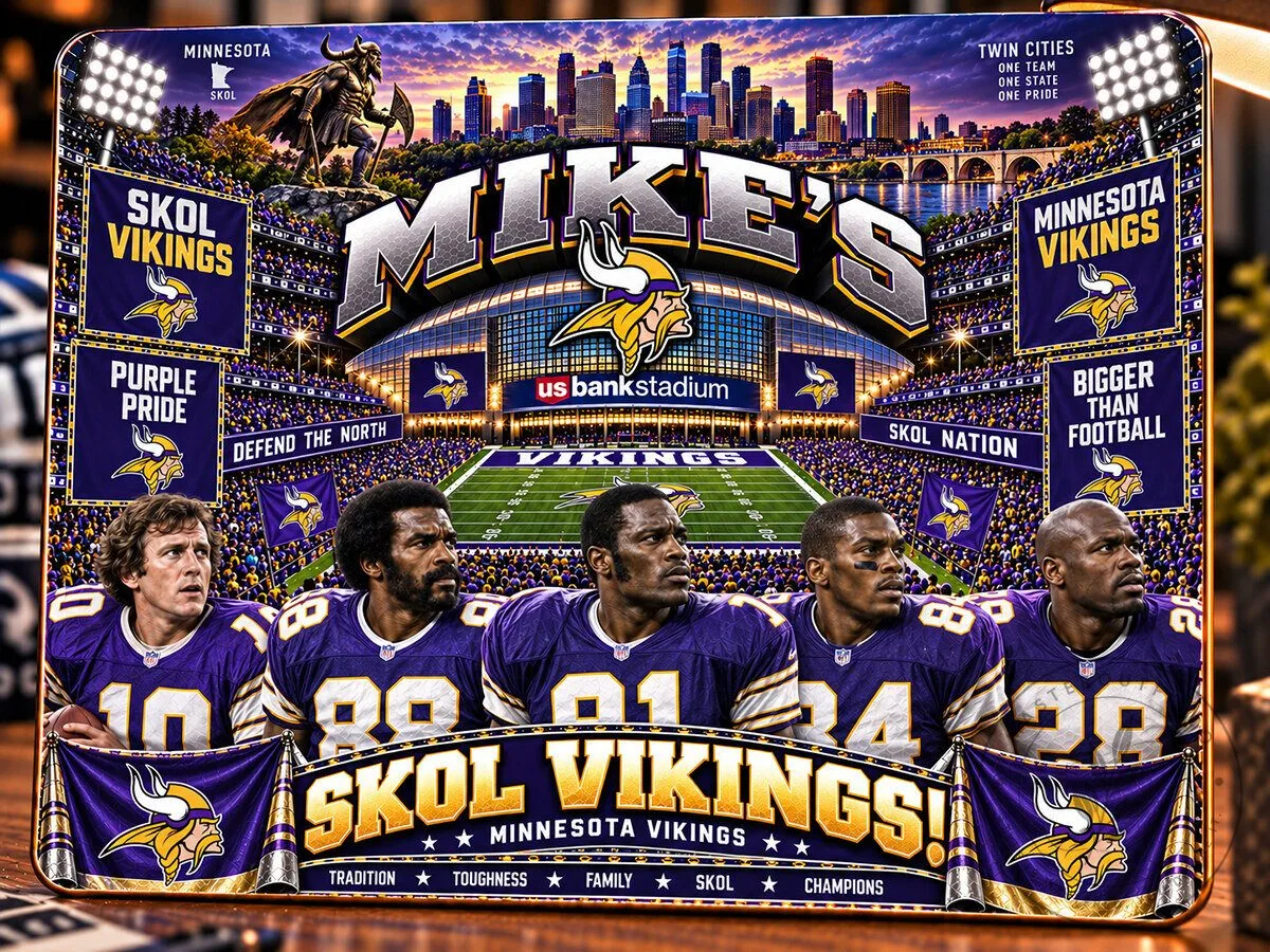 Minnesota Vikings Football Team Stadium and Players Wooden Wall Art