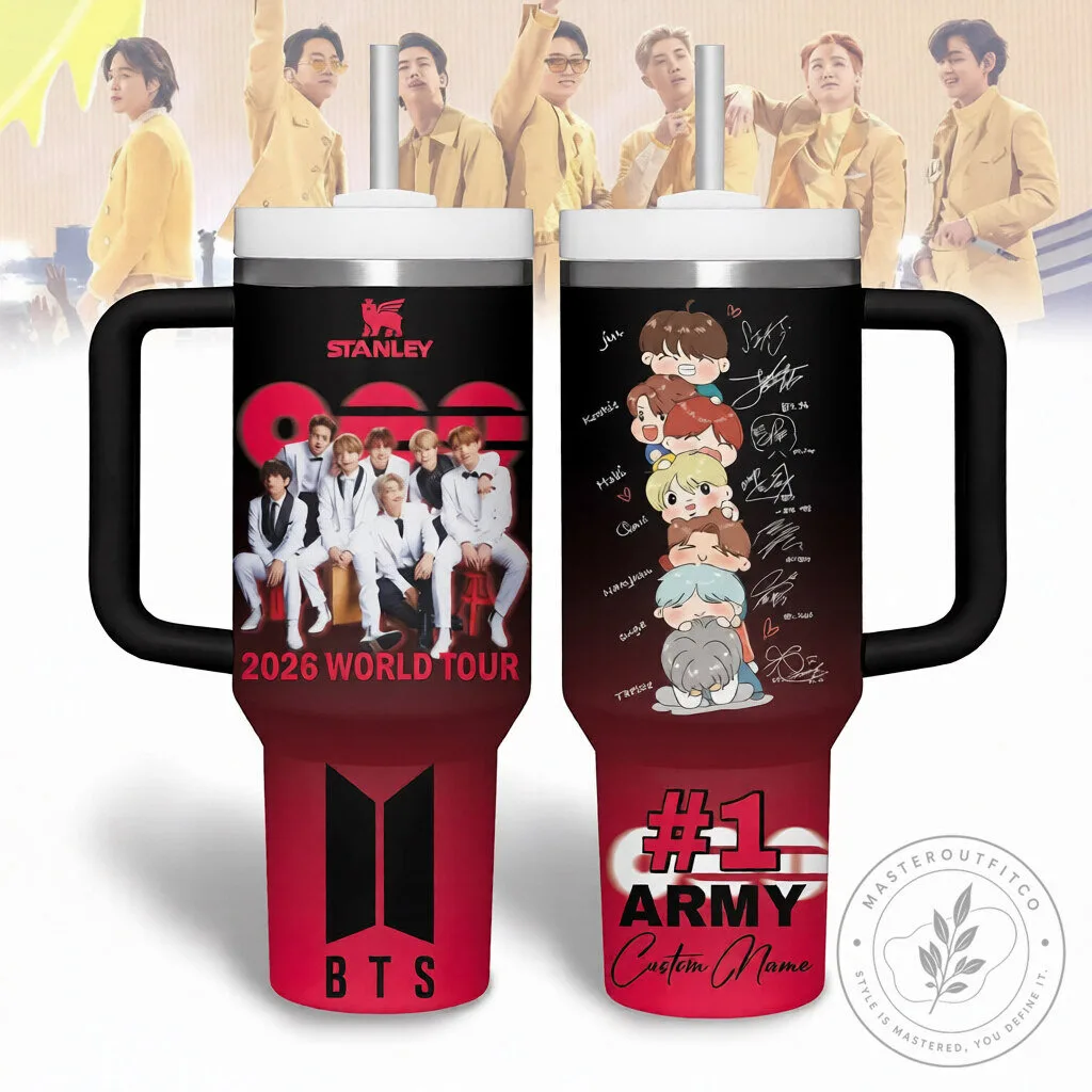 BTS K-Pop Band World Tour 2026 Stanley Style Insulated Tumbler with Handle