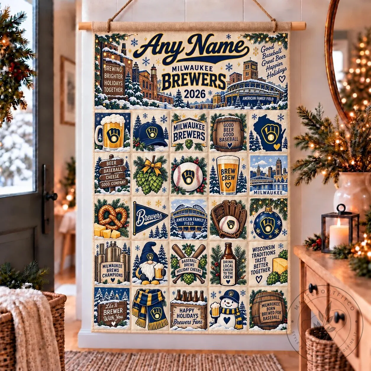Advent Calendar Wall Hanging Decor for Christmas - Milwaukee Brewers Design