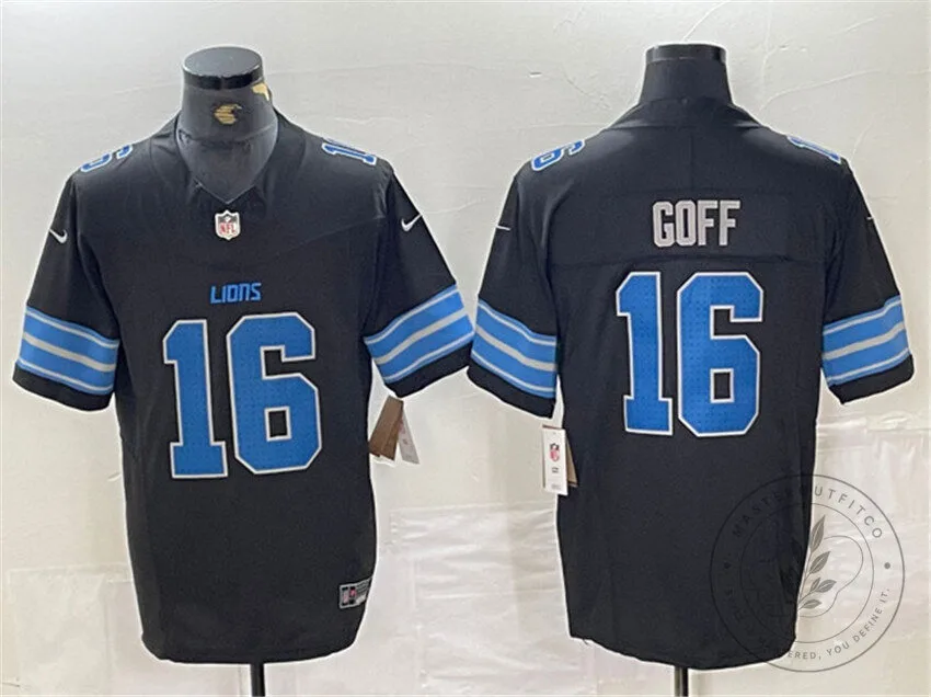 Jared Goff Detroit Lions Black Football Jersey Number 16