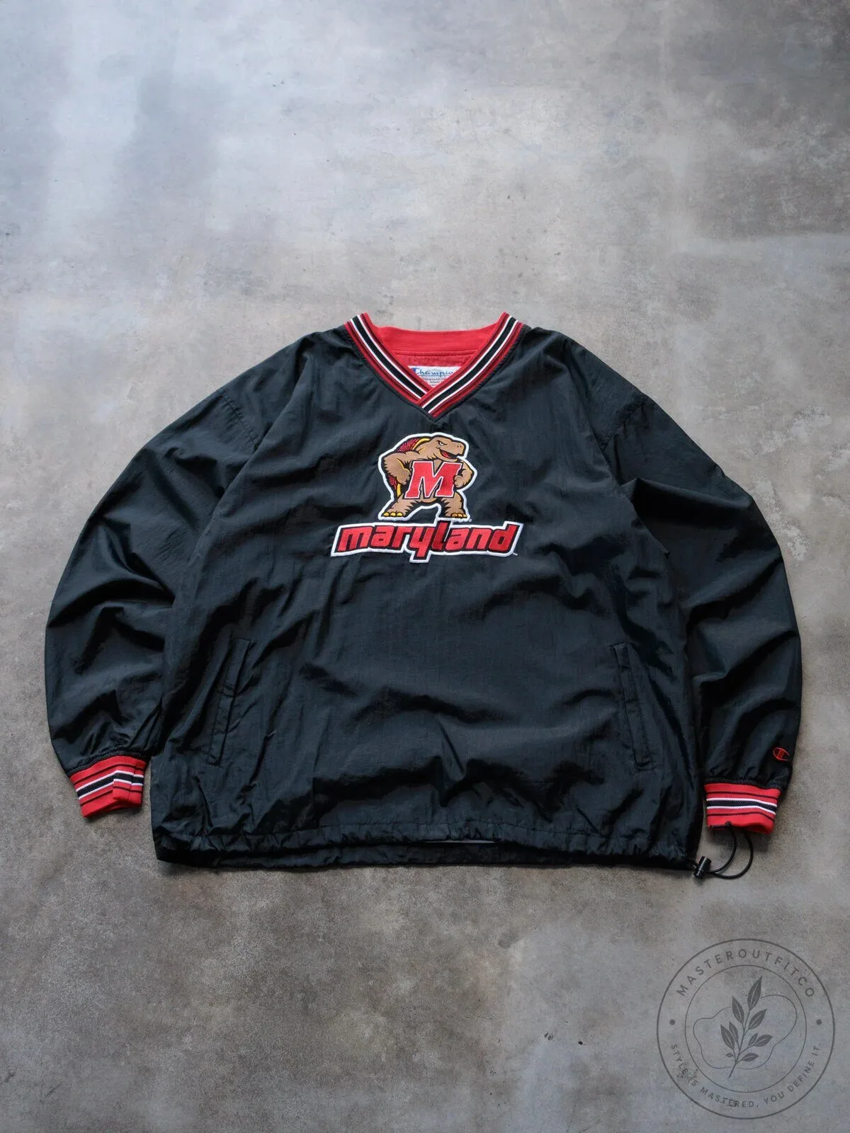Maryland Terrapins Vintage Champion Black V-Neck Windbreaker Jacket
