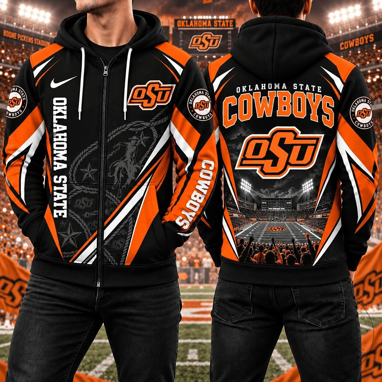 Oklahoma State Cowboys Football Team Full Zip Hoodie