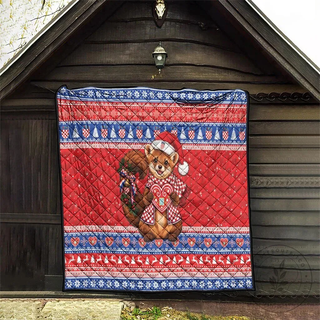 Croatian Christmas Squirrel Quilted Blanket with Licitar Heart Design 16 Croatian Christmas Squirrel Quilted Blanket with Licitar Heart Design