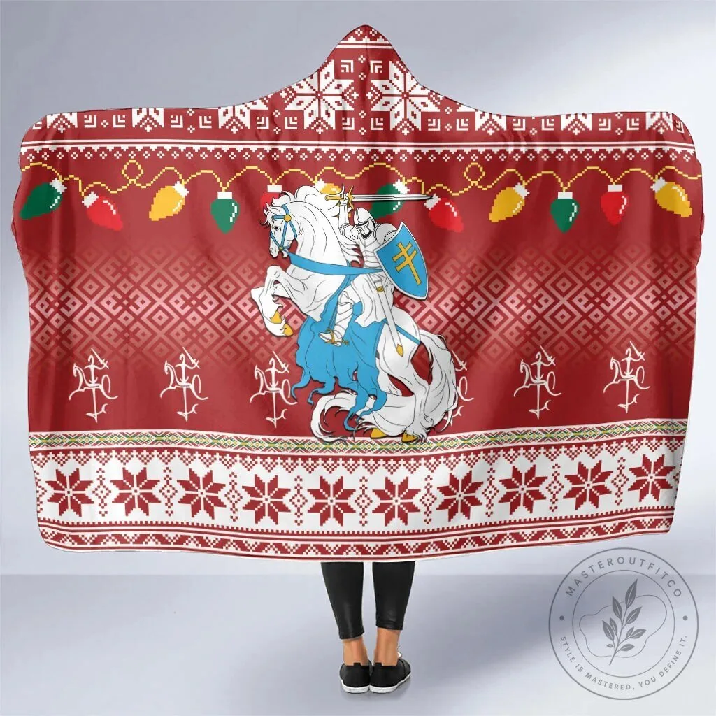 Lithuanian Vytis Christmas Ugly Sweater Style Hooded Blanket